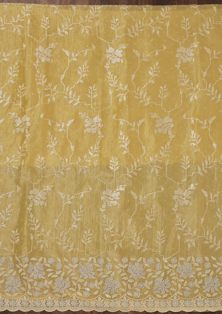 Yellow Threadwork Shimmer Unstitched Salwar Suit