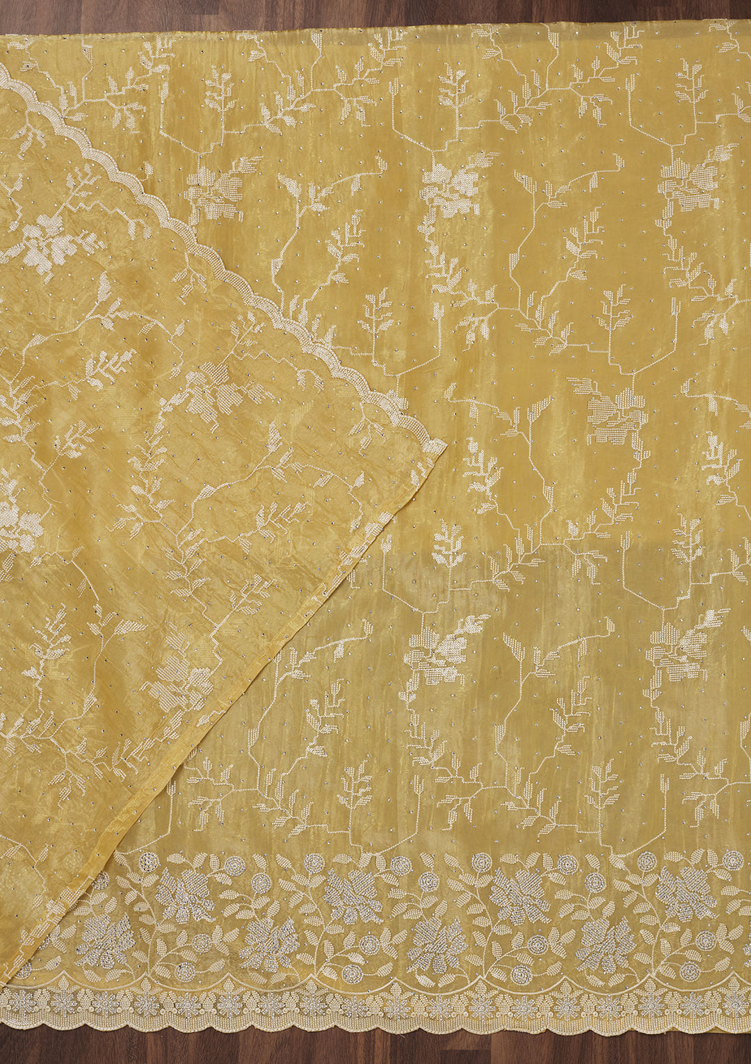 Yellow Threadwork Shimmer Unstitched Salwar Suit