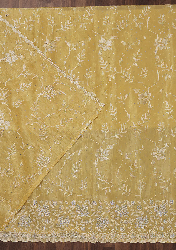 Yellow Threadwork Shimmer Unstitched Salwar Suit