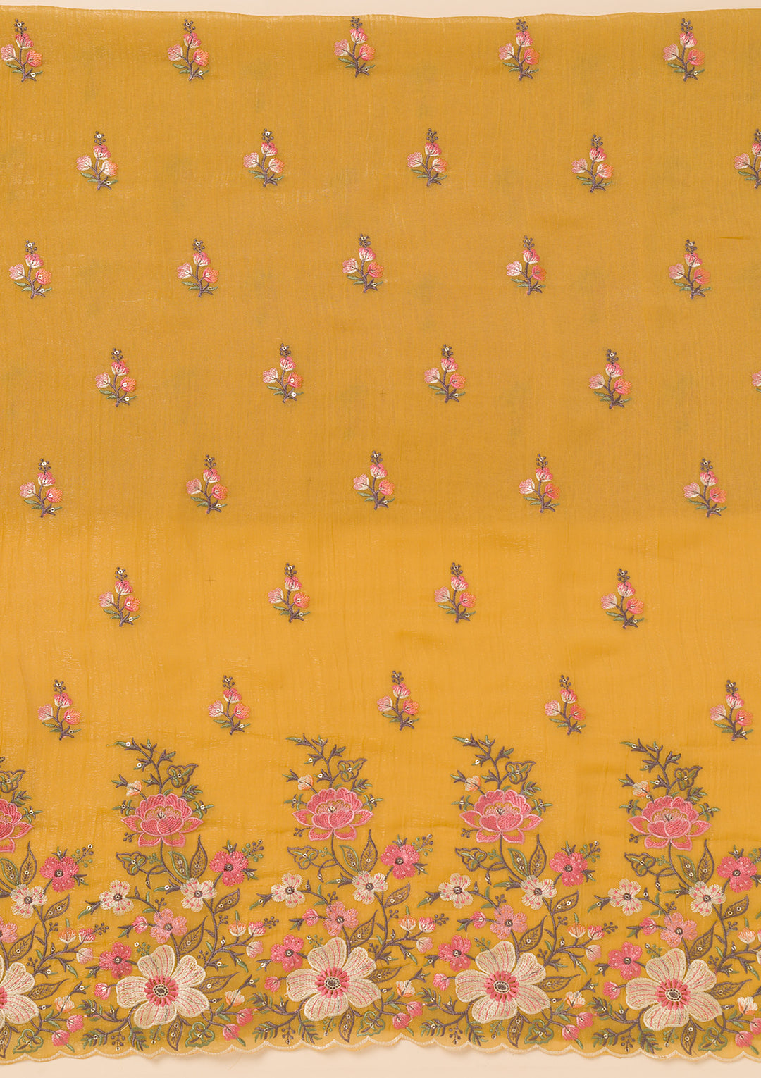 Yellow Threadwork Tissue Unstitched Salwar Suit