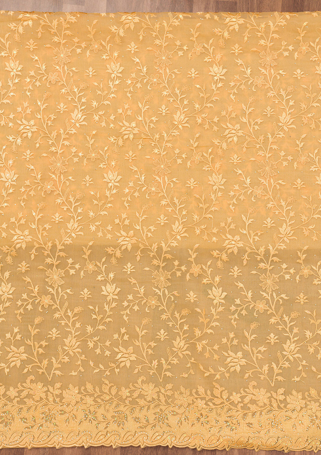 Yellow Threadwork Tissue Unstitched Salwar Suit