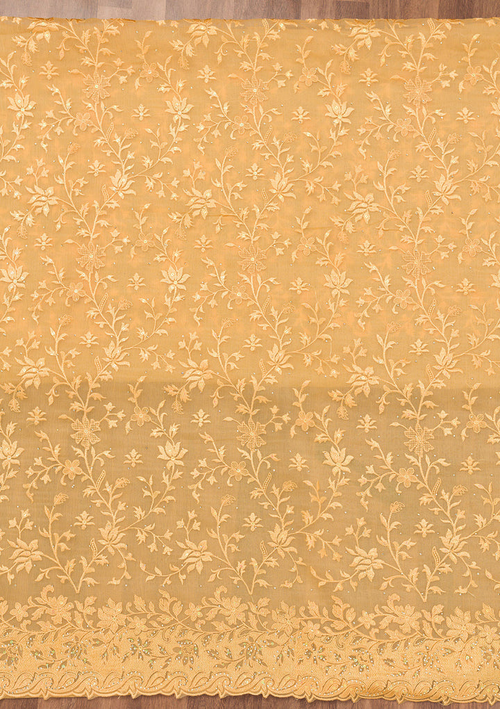 Yellow Threadwork Tissue Unstitched Salwar Suit