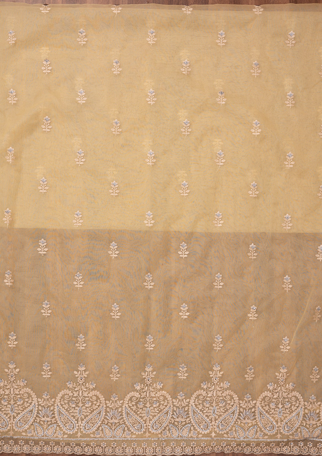 Yellow Threadwork Tissue Unstitched Salwar Suit