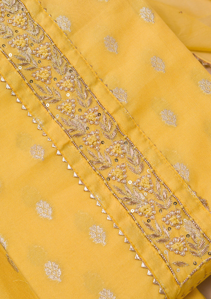 Yellow Zariwork Banarasi Silk Unstitched Salwar Suit