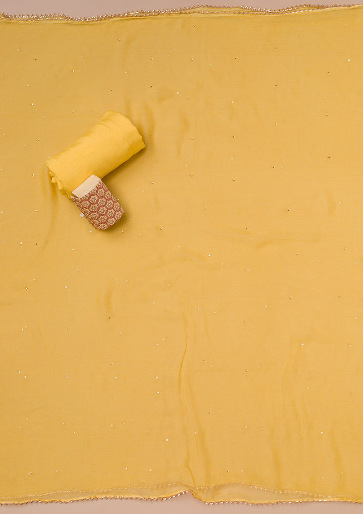 Yellow Zariwork Banarasi Silk Unstitched Salwar Suit