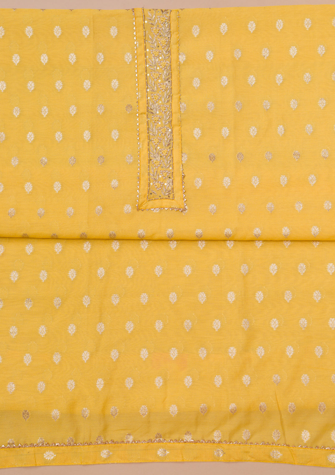 Yellow Zariwork Banarasi Silk Unstitched Salwar Suit