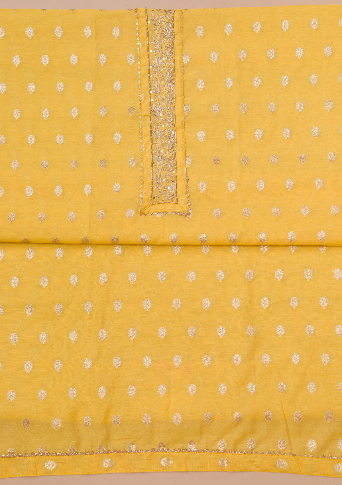 Yellow Zariwork Art Silk Unstitched Salwar Suit