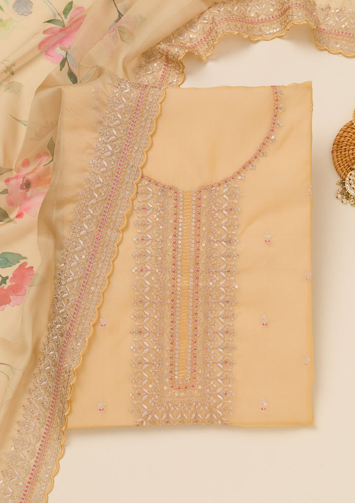 Yellow Zariwork Art Silk Unstitched Salwar Suit
