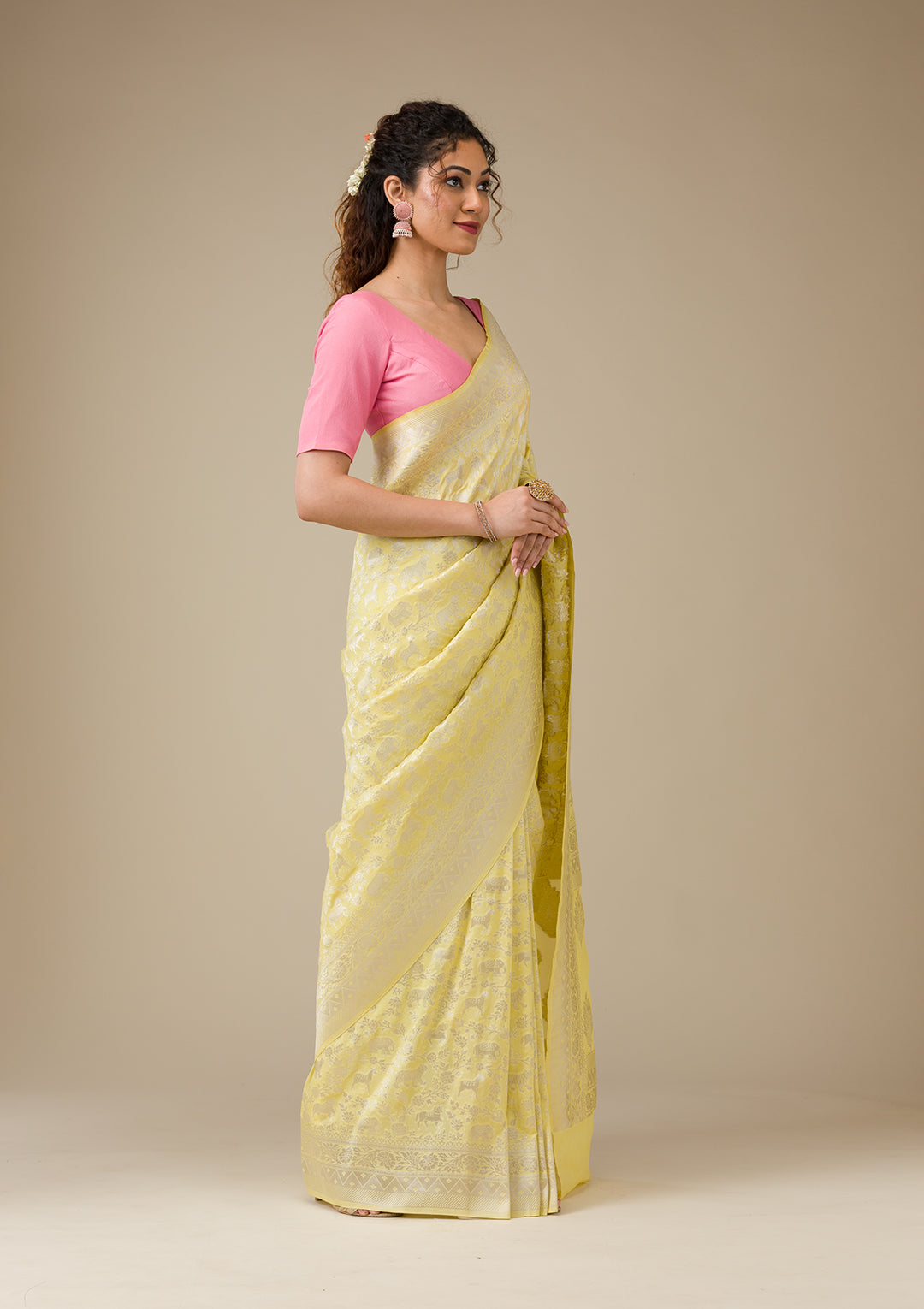 Yellow Zariwork Art Silk Saree