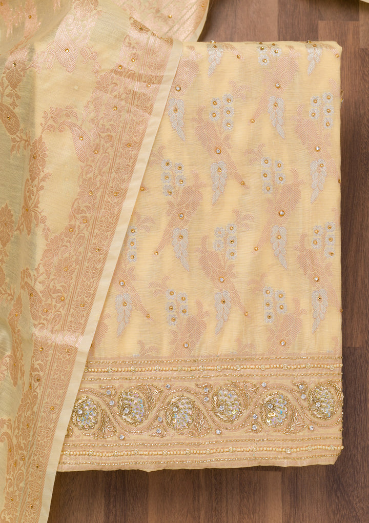 Yellow Zariwork Banarasi Unstitched Salwar Suit