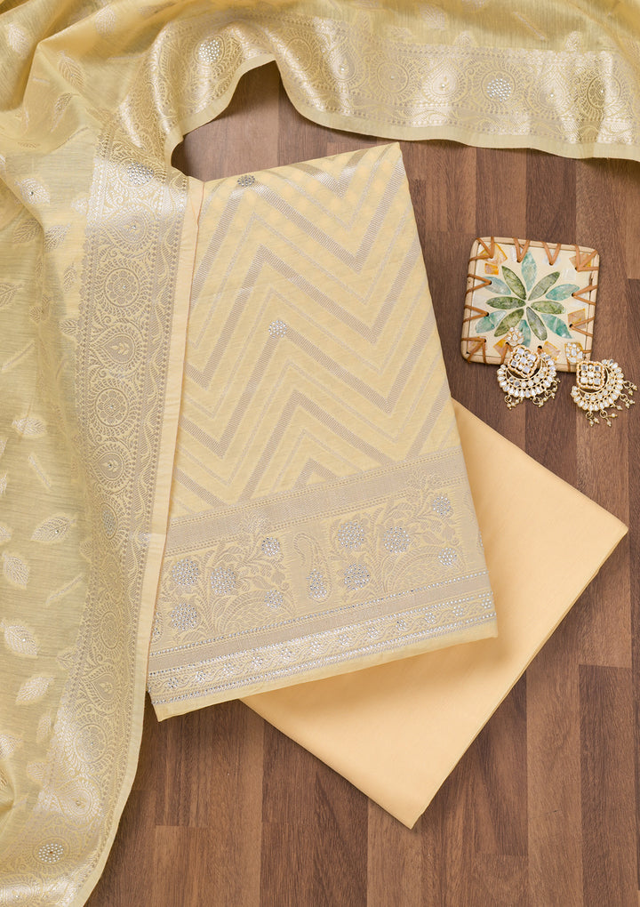 Yellow Zariwork Banarasi Unstitched Salwar Suit