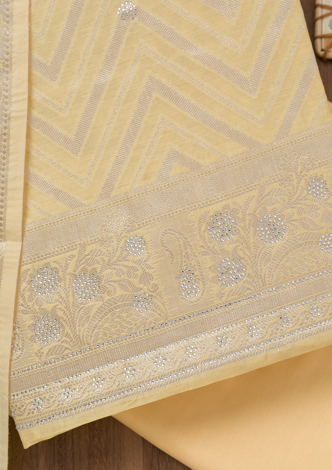 Yellow Zariwork Banarasi Unstitched Salwar Suit