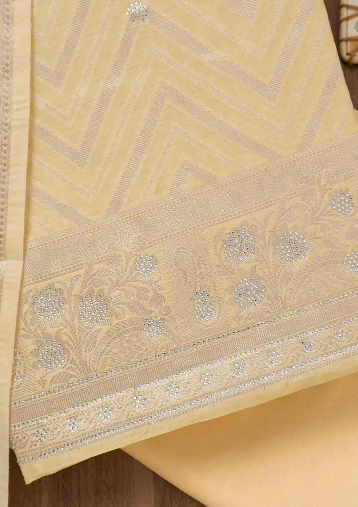 Yellow Zariwork Banarasi Unstitched Salwar Suit