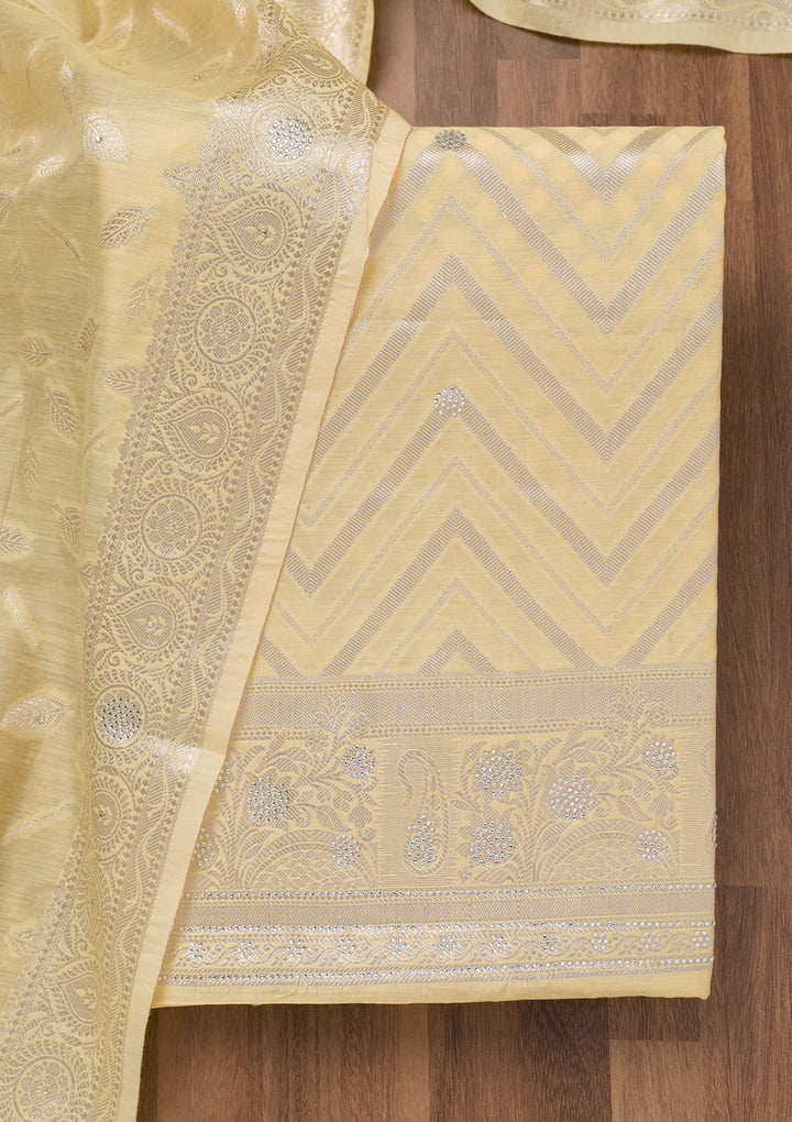 Yellow Zariwork Banarasi Unstitched Salwar Suit
