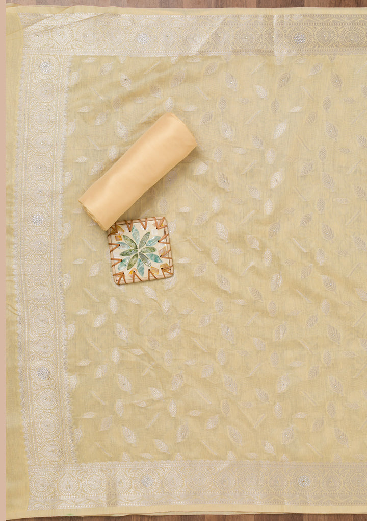 Yellow Zariwork Banarasi Unstitched Salwar Suit