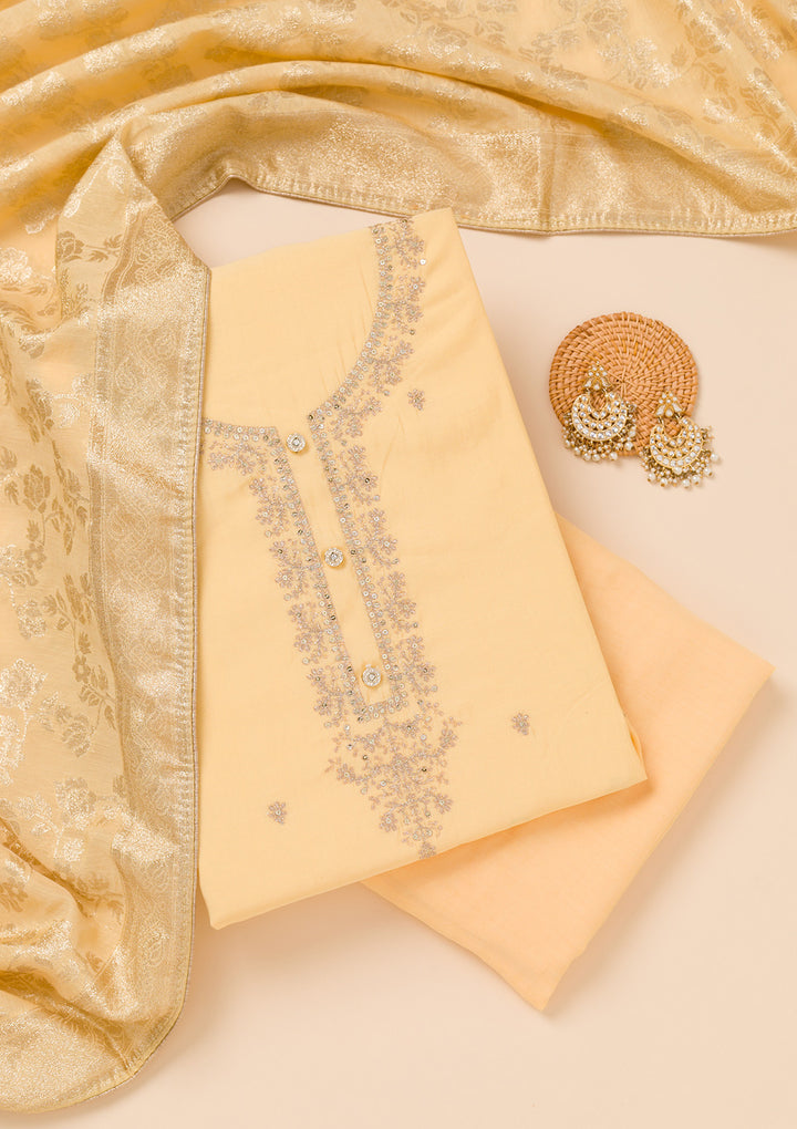 Yellow Zariwork Chanderi Unstitched Salwar Suit