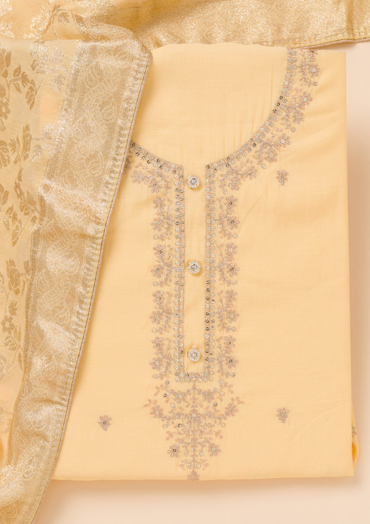 Yellow Zariwork Chanderi Unstitched Salwar Suit