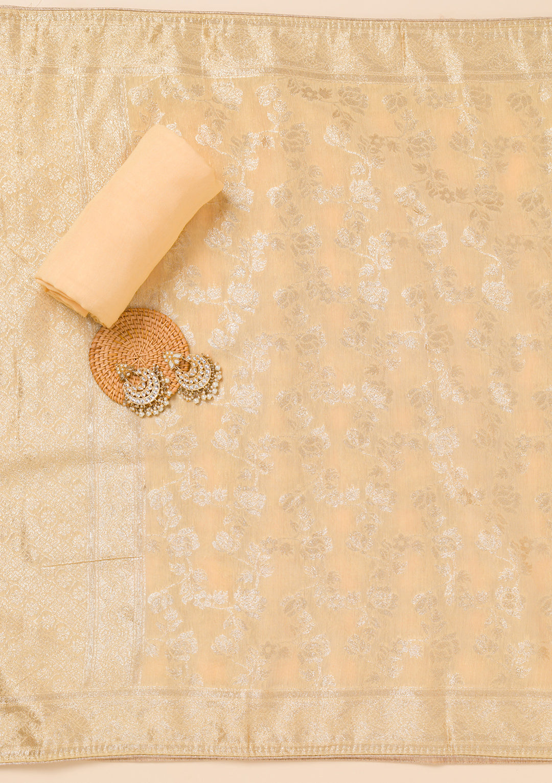 Yellow Zariwork Chanderi Unstitched Salwar Suit
