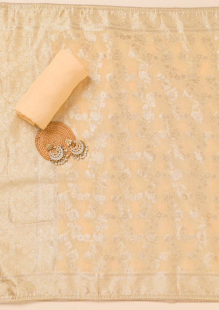 Yellow Zariwork Chanderi Unstitched Salwar Suit