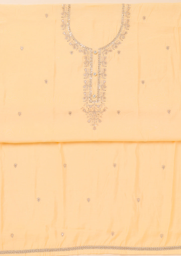 Yellow Zariwork Chanderi Unstitched Salwar Suit