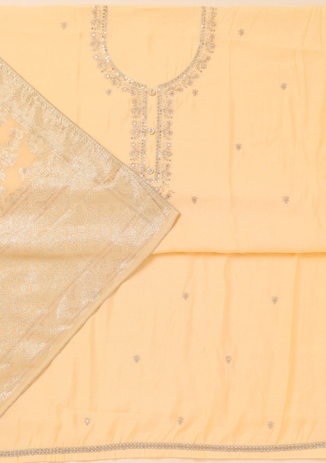 Yellow Zariwork Chanderi Unstitched Salwar Suit