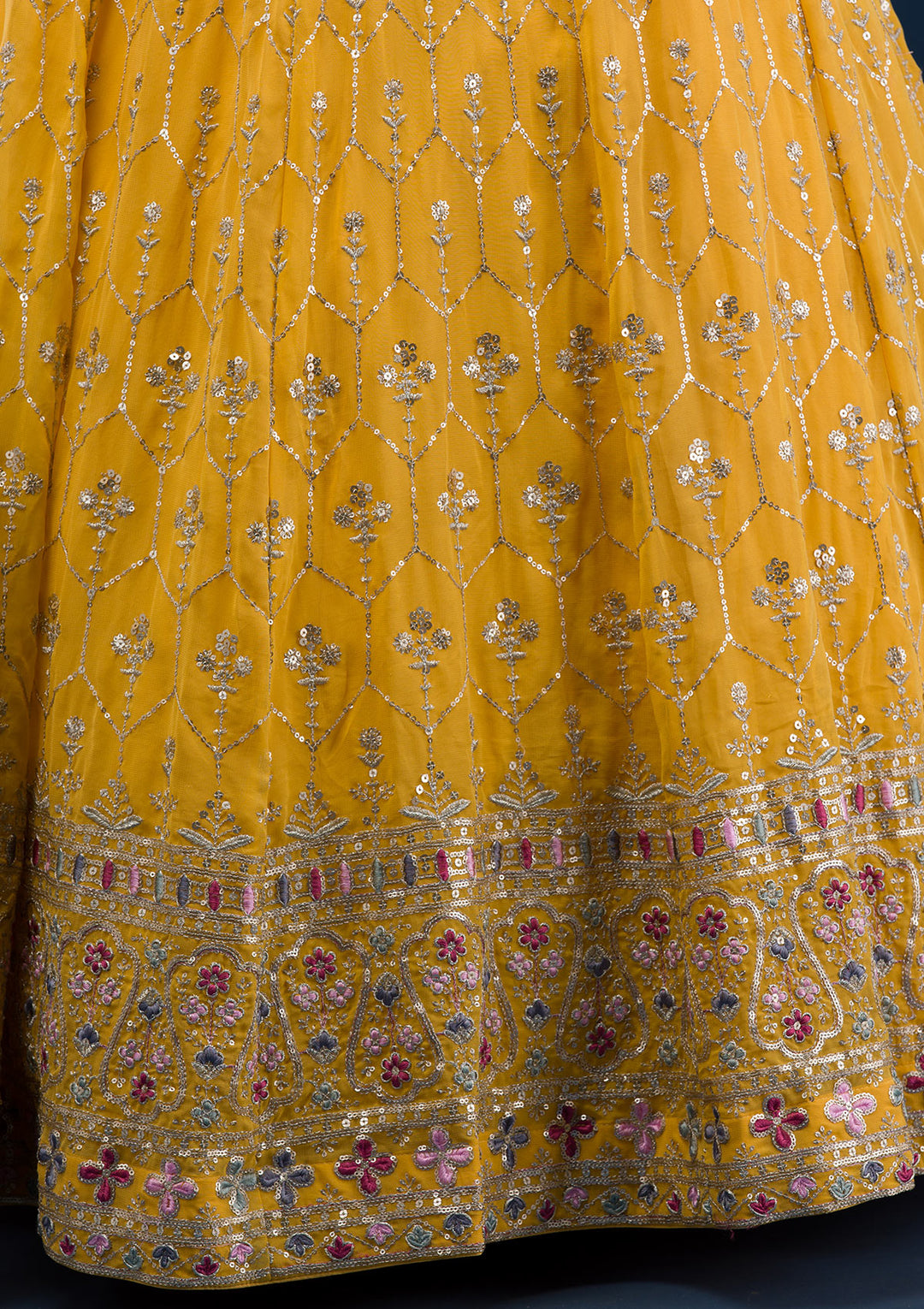 Yellow Zariwork Georgette Readymade Lehenga