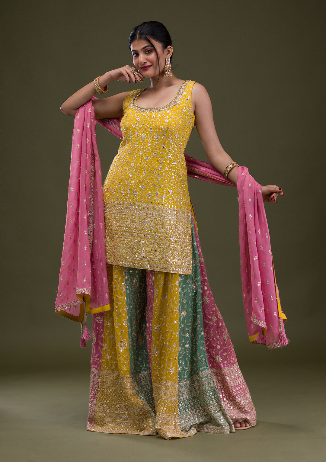 Yellow Zariwork Georgette Readymade Salwar Suit
