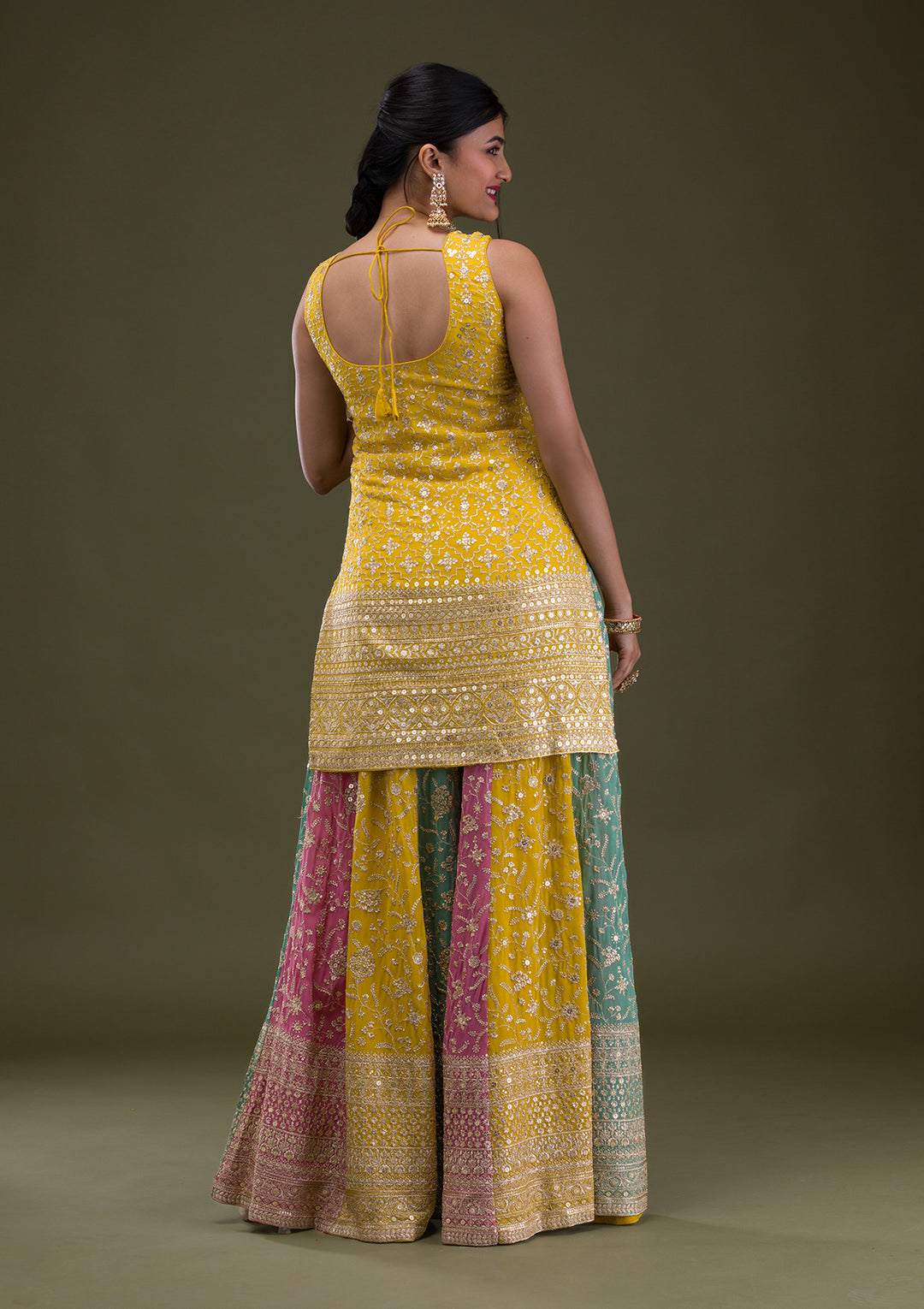 Yellow Zariwork Georgette Readymade Salwar Suit