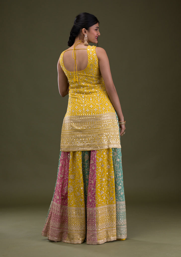 Yellow Zariwork Georgette Readymade Salwar Suit