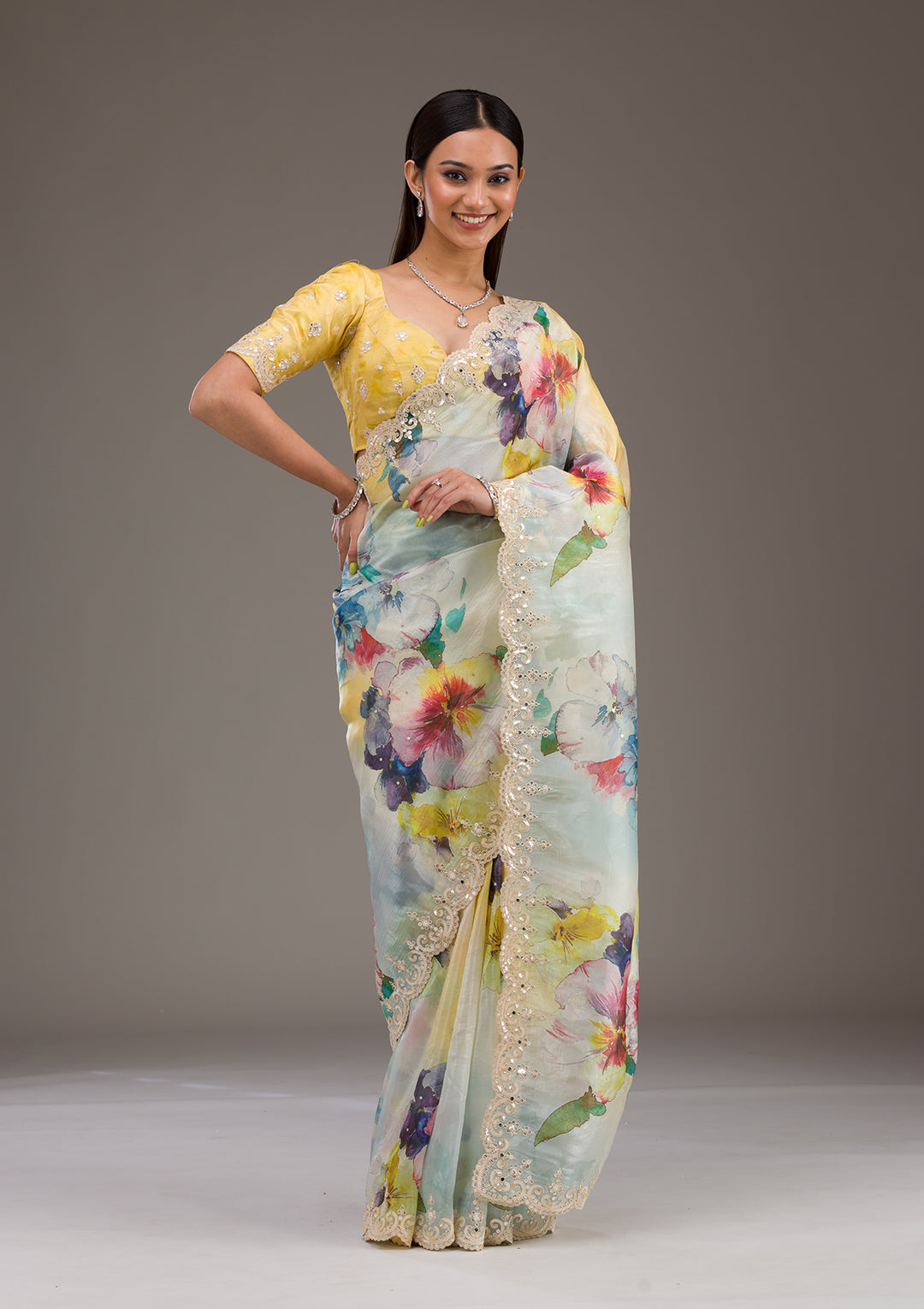 Yellow Zariwork Georgette Saree