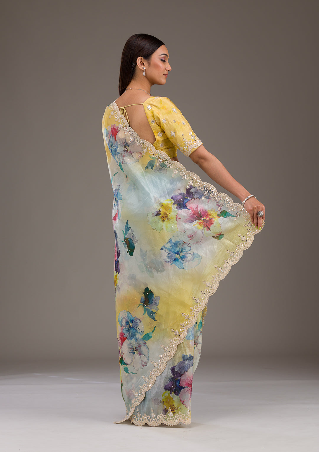 Yellow Zariwork Georgette Saree