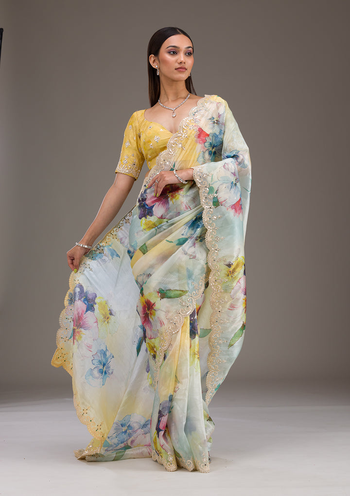 Yellow Zariwork Georgette Saree