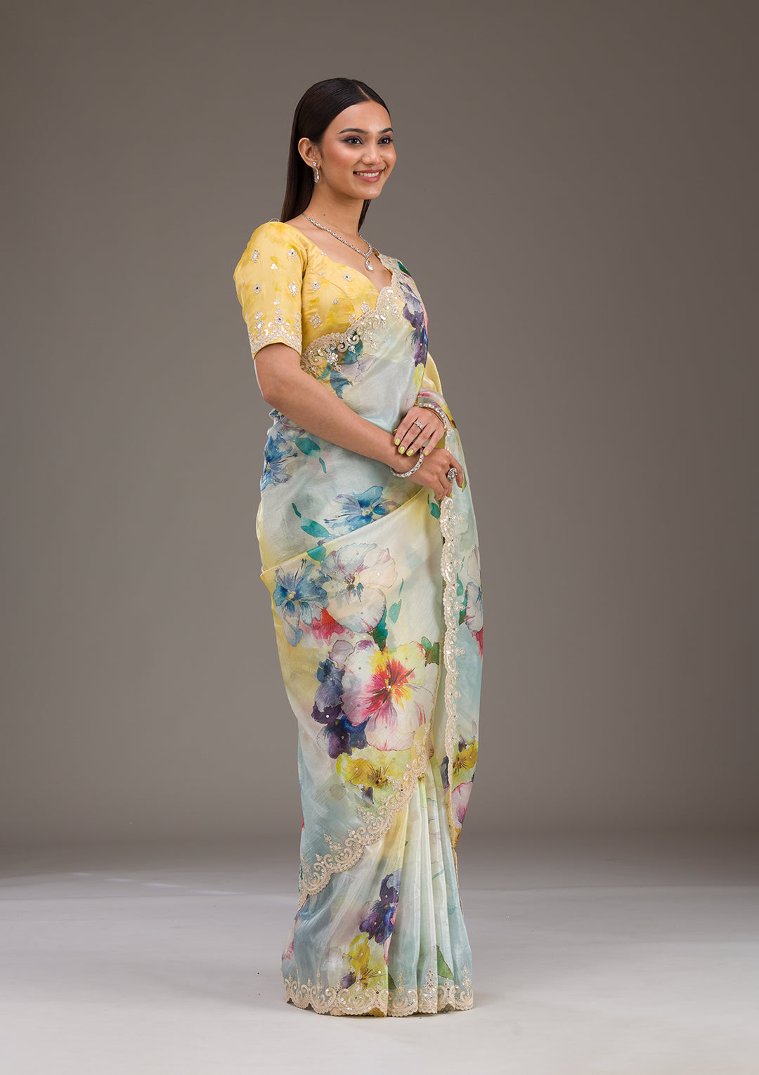Yellow Zariwork Georgette Saree