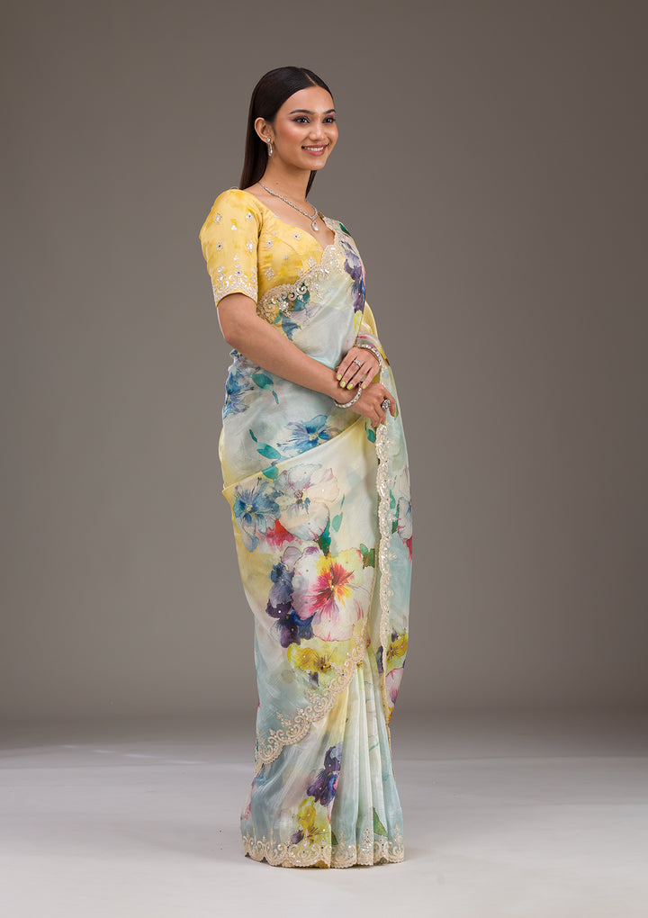 Yellow Zariwork Georgette Saree