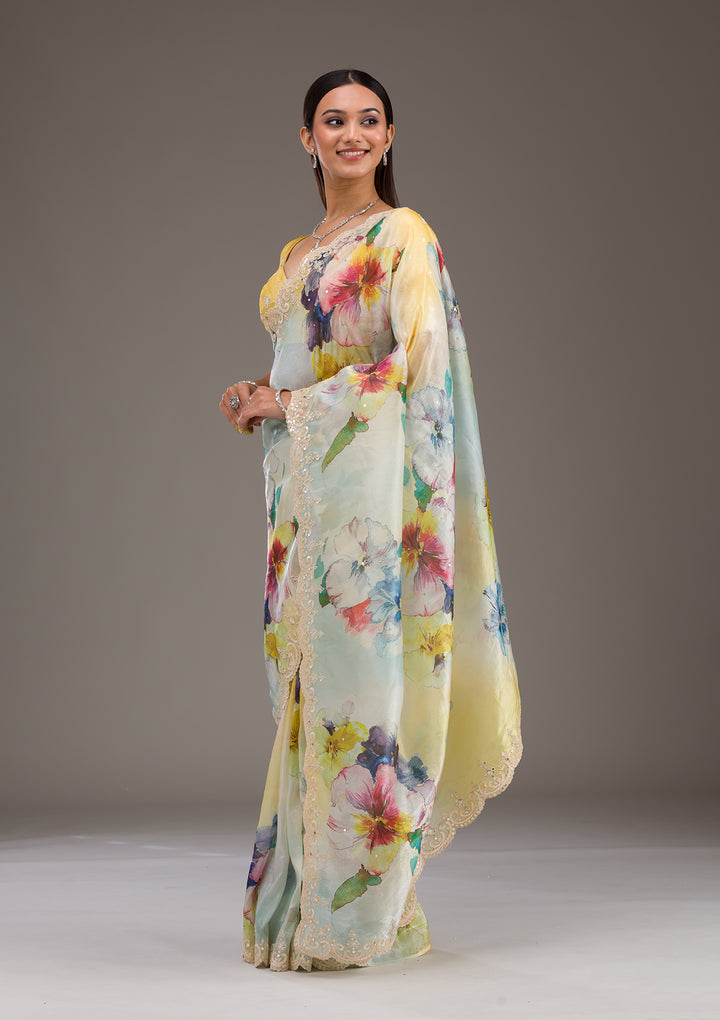 Yellow Zariwork Georgette Saree