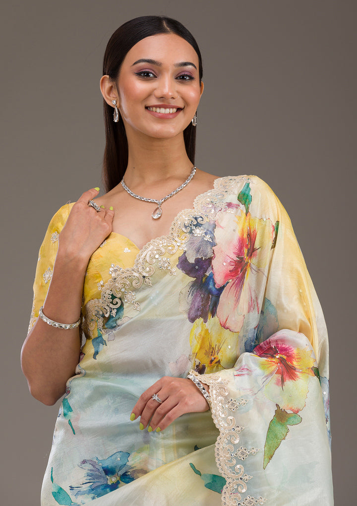 Yellow Zariwork Georgette Saree