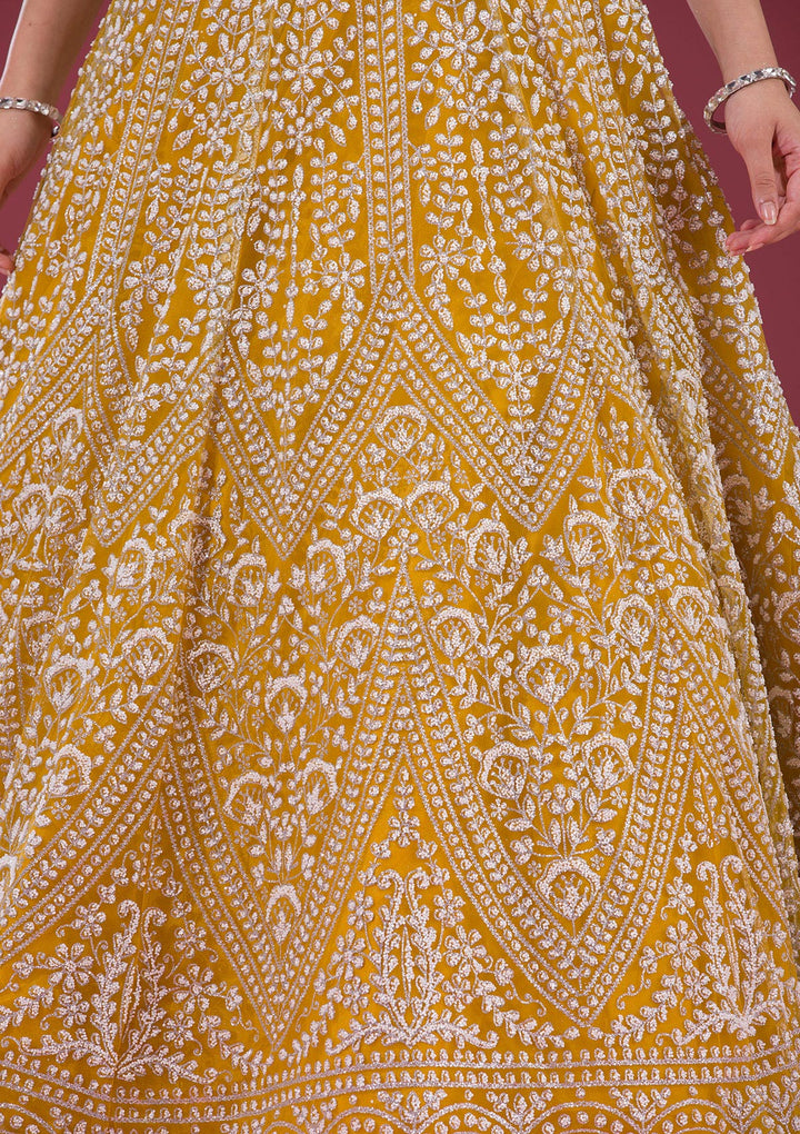 Yellow Zariwork Net Readymade Lehenga