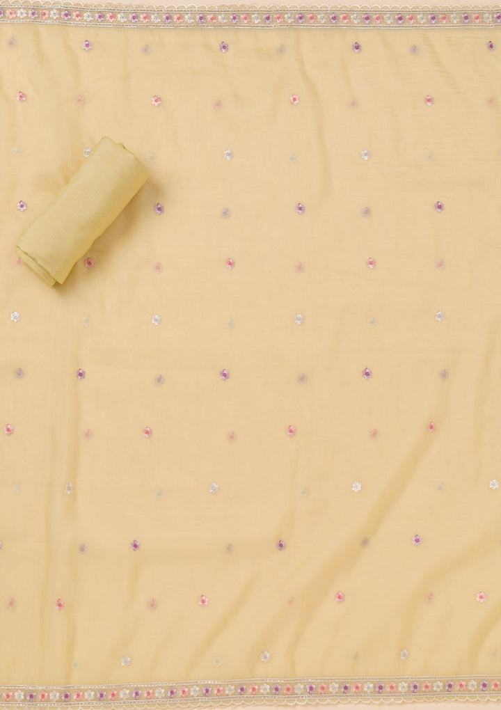 Yellow Zariwork Organza Unstitched Salwar Suit