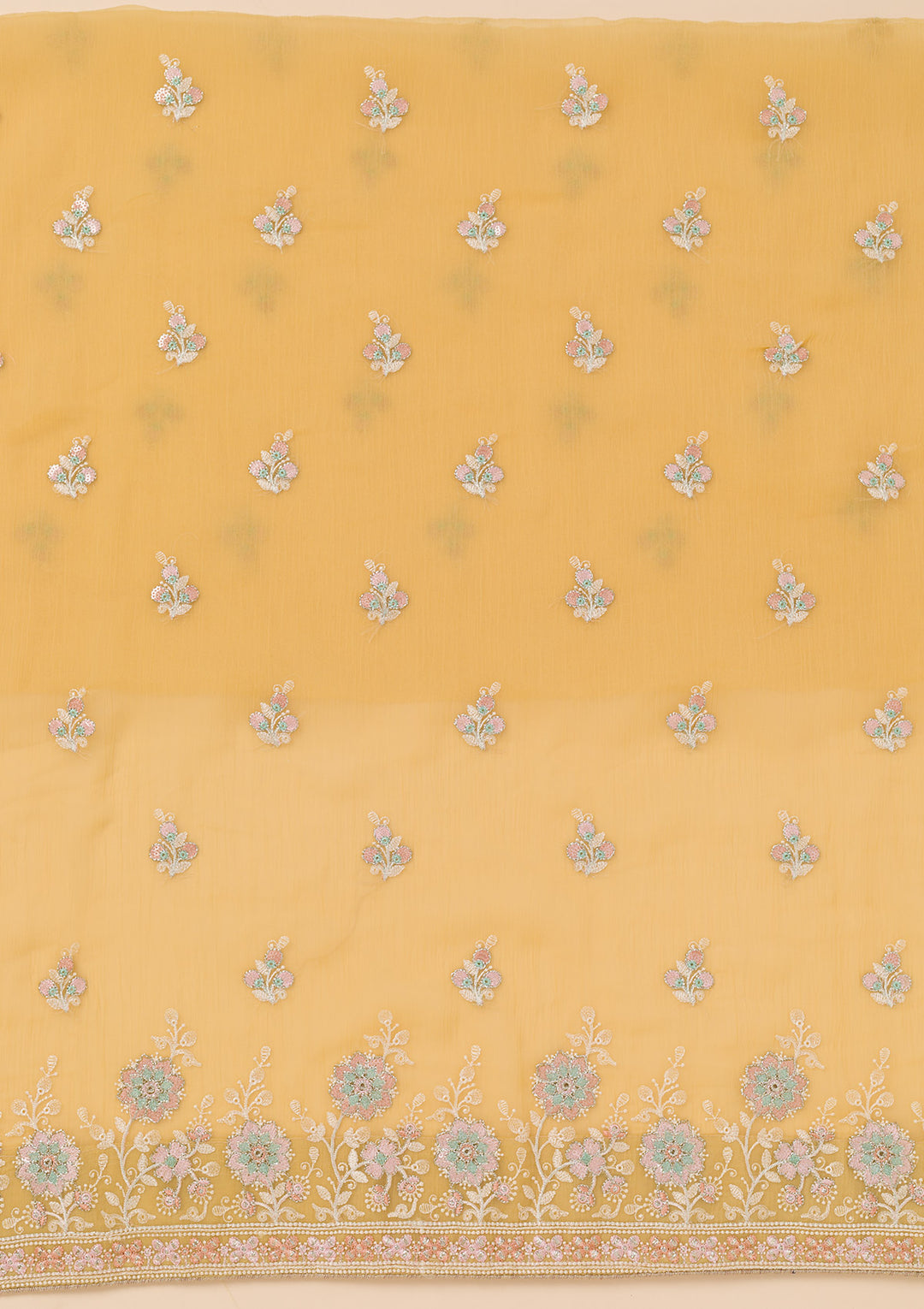 Yellow Zariwork Organza Unstitched Salwar Suit