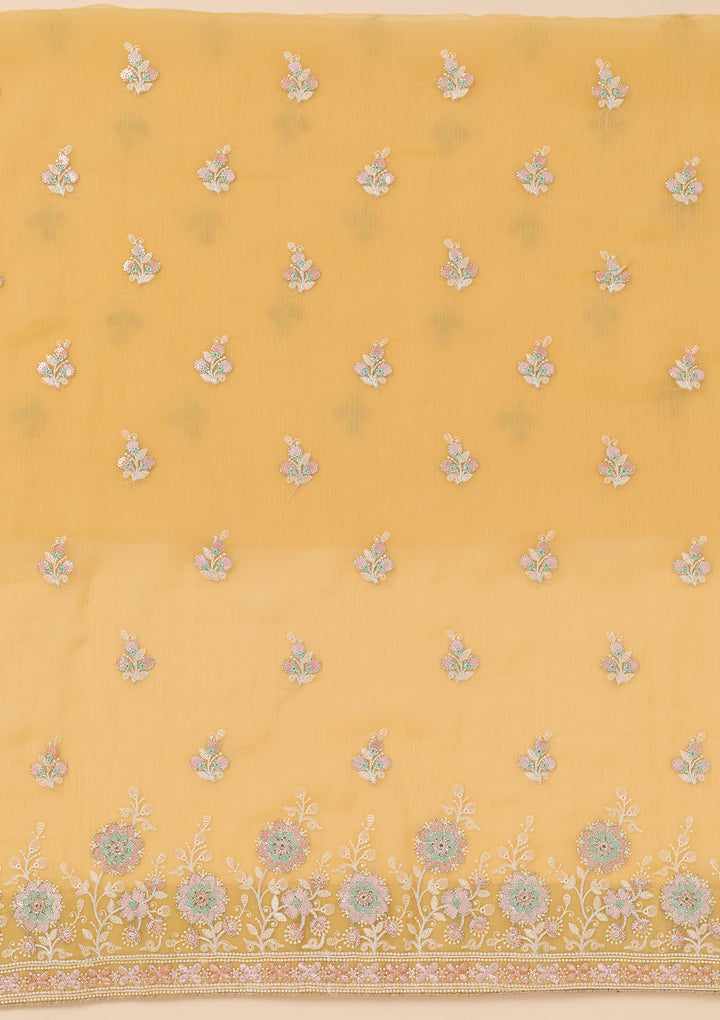 Yellow Zariwork Organza Unstitched Salwar Suit