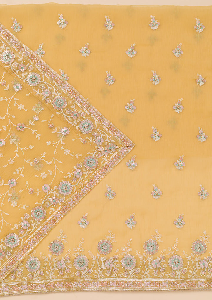 Yellow Zariwork Organza Unstitched Salwar Suit