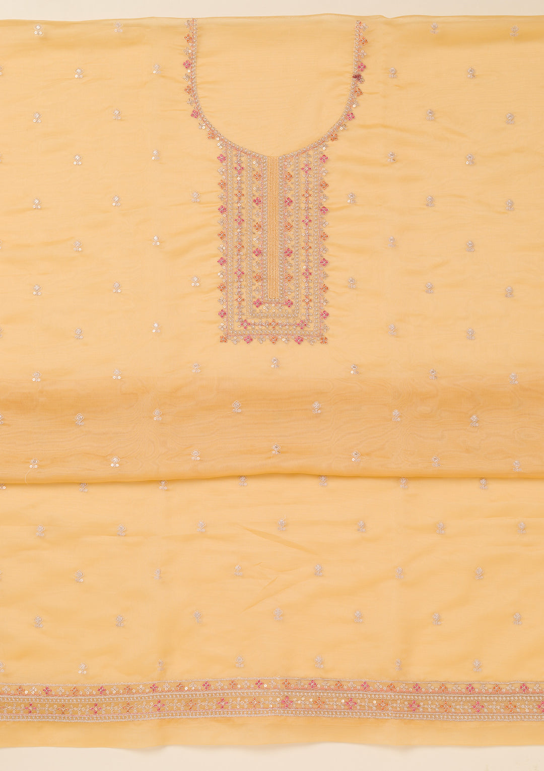 Yellow Zariwork Organza Unstitched Salwar Suit
