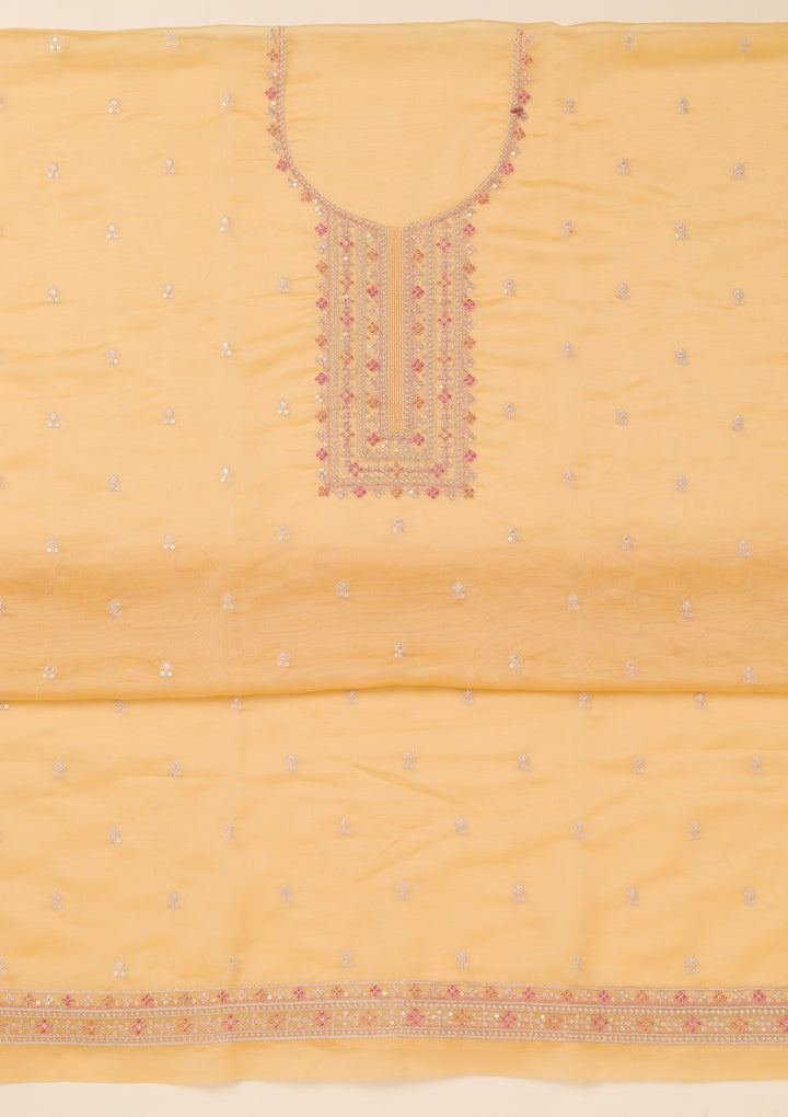 Yellow Zariwork Organza Unstitched Salwar Suit