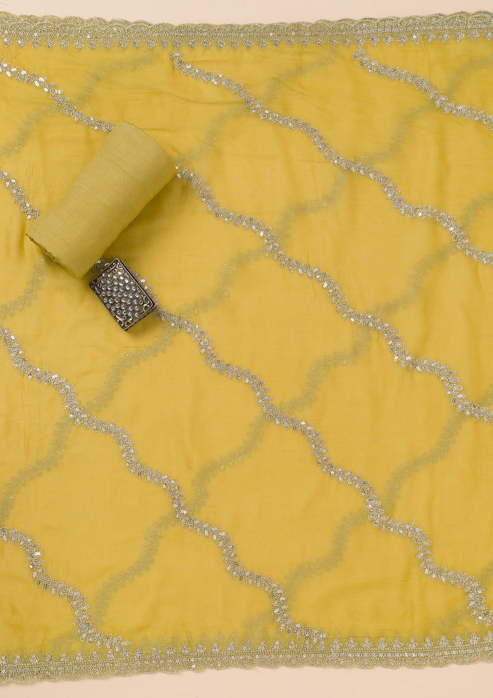 Yellow Zariwork Organza Unstitched Salwar Suit