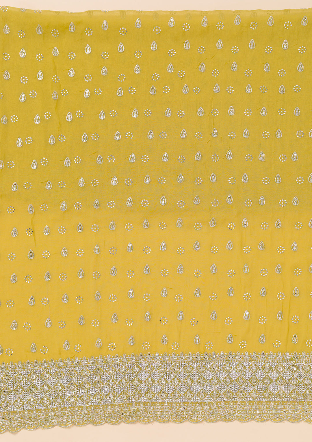 Yellow Zariwork Organza Unstitched Salwar Suit