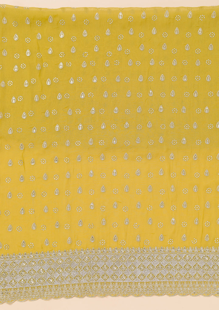 Yellow Zariwork Organza Unstitched Salwar Suit