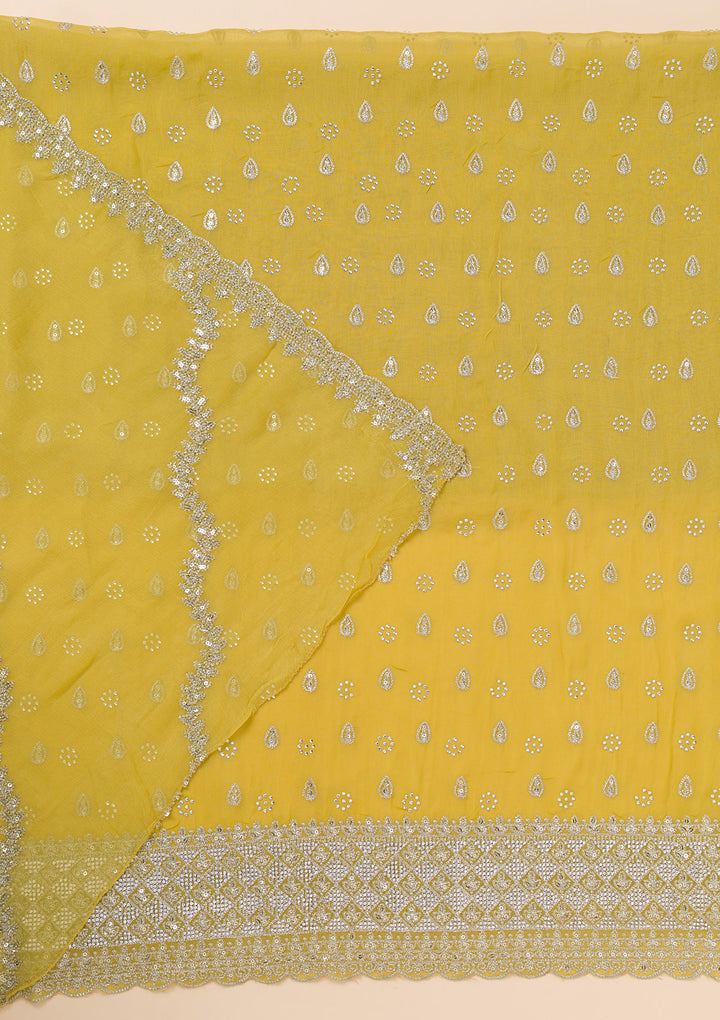 Yellow Zariwork Organza Unstitched Salwar Suit