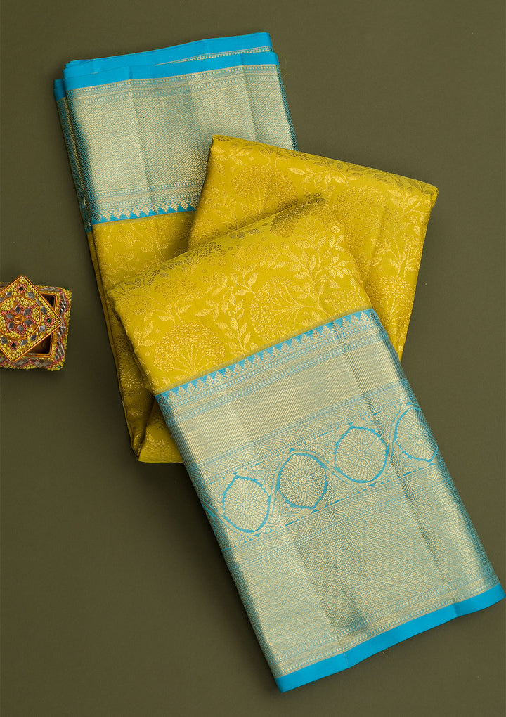 Yellow Gold Zariwork Pure Silk Saree-Koskii