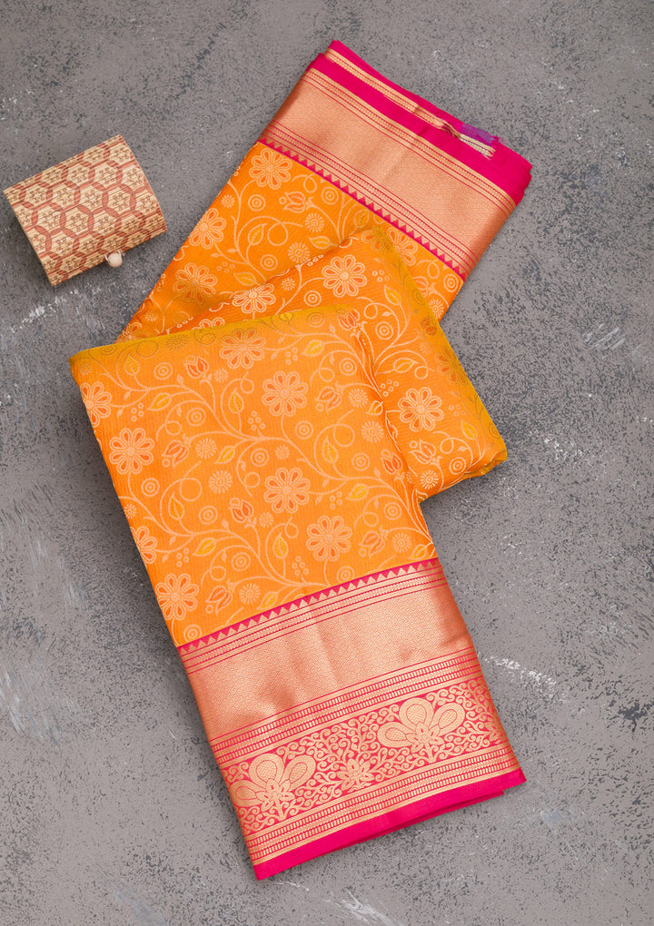 Yellow Zariwork Pure Silk Saree-Koskii