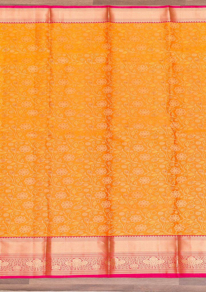 Yellow Zariwork Pure Silk Saree-Koskii